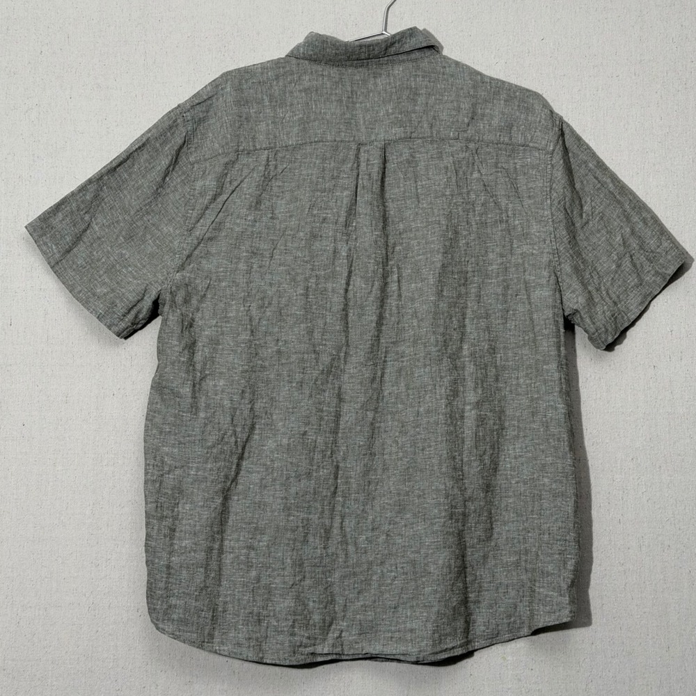 Lucky Brand Linen Blend Shirt Mens Large Olive Green Short Sleeve Button Down - Picture 9 of 12